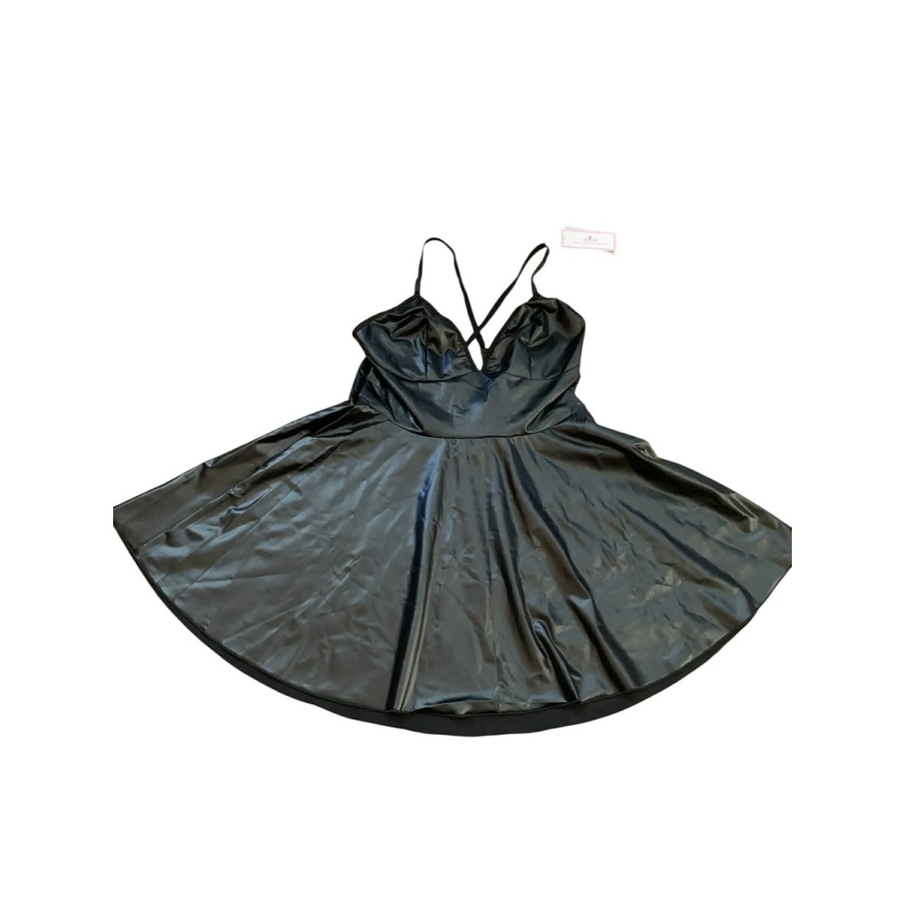 Ohyeah Plus Size Faux Leather Skater Dress Black Wet Look Mini Night Out 2XL 14